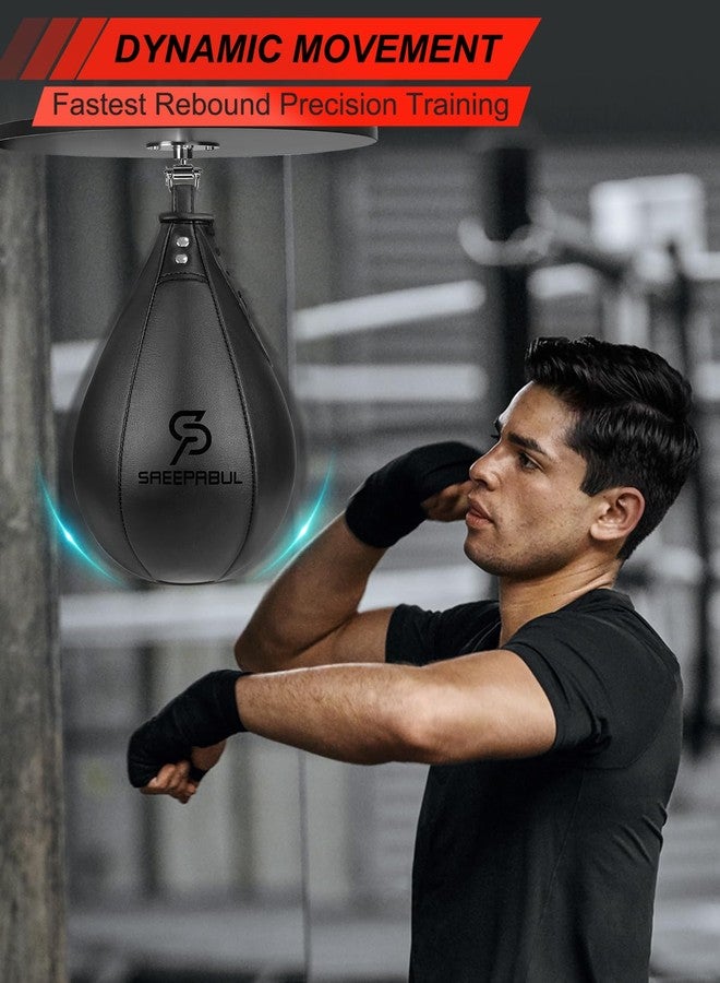 SAEEPABUL Boxing Speed Bag for Adults - Professional Synthetic Leather Punching Bag with Latex Bladder, Adjustable Training Equipment for Home Gym Fitness Black - Image 3